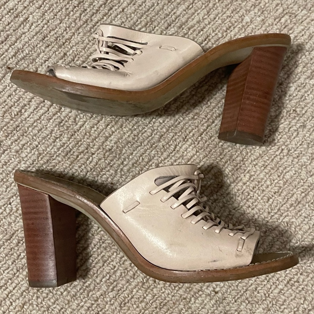J CREW Blush Mules with Leather Weave 5.5 EUC